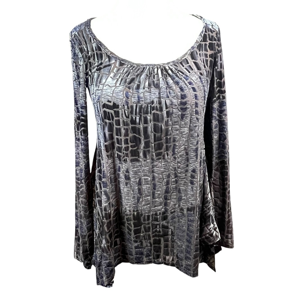 Linda Leal Women's Y2K Fairy Witchy Whimsygoth Blue/Gray Velvet Tunic Top Medium